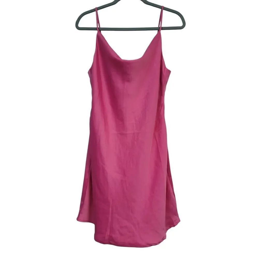 Urban Outfitters Mallory Cowl Neck Satin Slip Dress Pink Mini Large